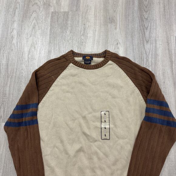 Vintage Route 66 Sweater Men's Large Beige Brown Knit Crewneck y2k Cotton NEW - Picture 2 of 6